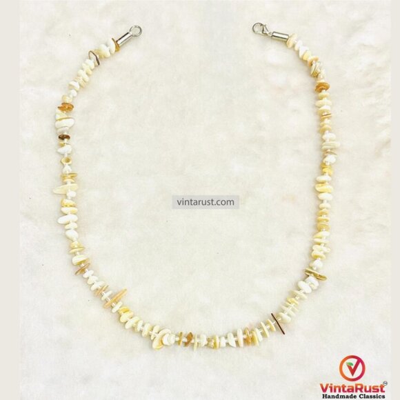 Jewelry - Minimalist Shell Beaded Necklace, Beige & White Natural Shell Necklace, Unisex